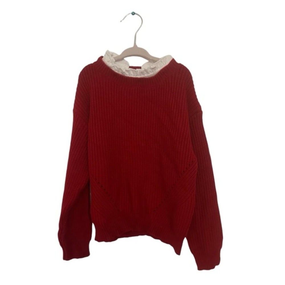 Mayoral Collared Sweater Red & White Girls Size 7 Excellent Used Condition EUC